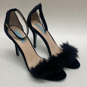 Betsey Johnson Black Faux Fur Accent Heels